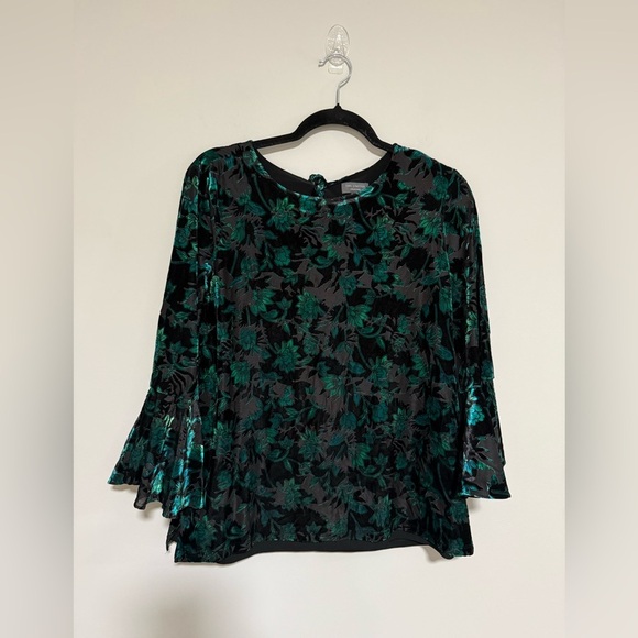 The Limited Green/Black Velvet Floral Burnout Top Size Medium Flare Fairy Whimsy - Picture 1 of 10